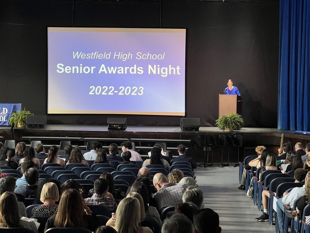 WHS Principal Mary Asfendis addresses audience during Senior Awards Night