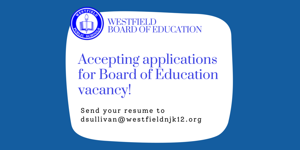 Graphic saying "accepting applications  for Board of Education vacancy"