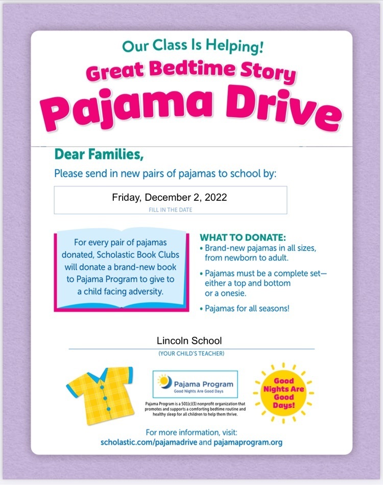 Pajama Drive Lincoln Early Childhood Center