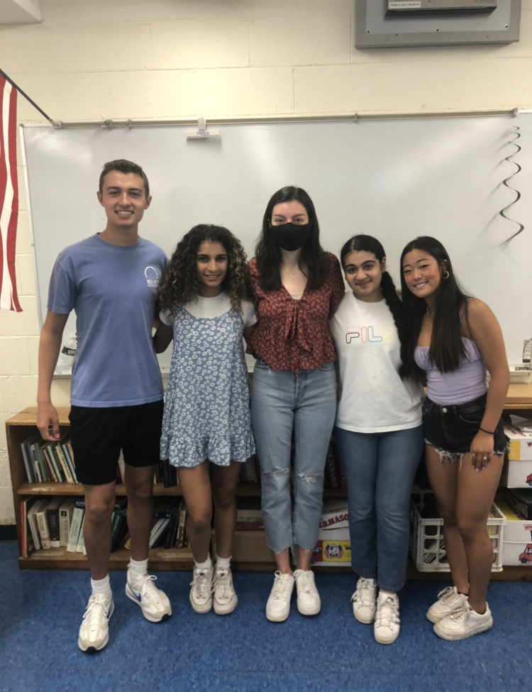 For the first time since 2019, 14 members of the Westfield High School Youth and Government Club participated in an in-person session of the New Jersey Youth and Government (NJ YAG) Conference at Rowan College in April.  Pictured here (L-R) are Justin Anderson, Kavya Panjwani, Alexandra Cicala, Sarah Attia and Grace Kim. Anderson, Panjwani, and Cicala served as officers; Attia and Kim passed legislation at the conference.