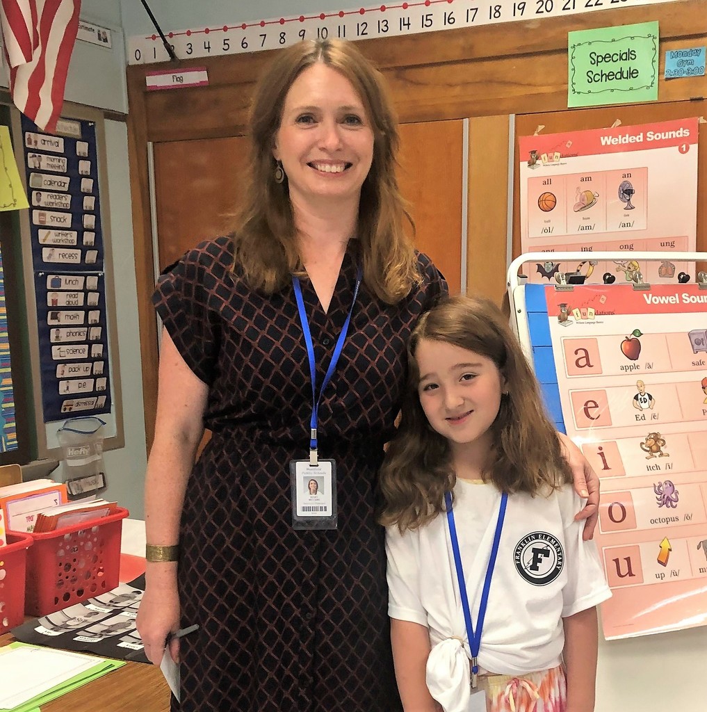 Student assistant principal for the day poses with Franklin Asst Principal Mary McCabe