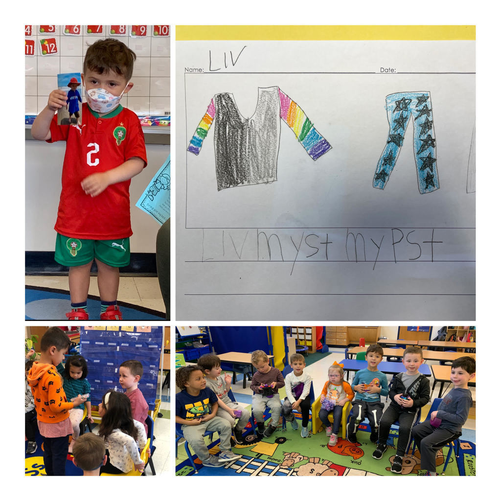 Collage of photos showing kindergarten students during Show and Tell