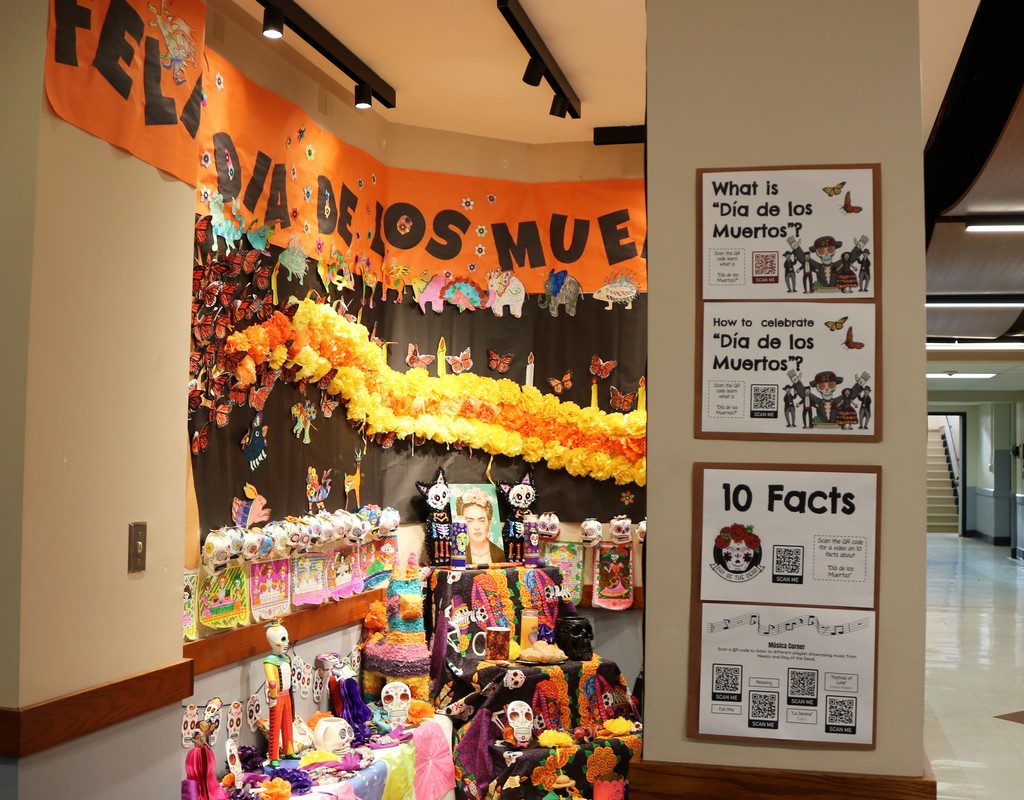 Colorful display at Roosevelt Intermediate School marking Dia de los Muertos, or Day of the Dead