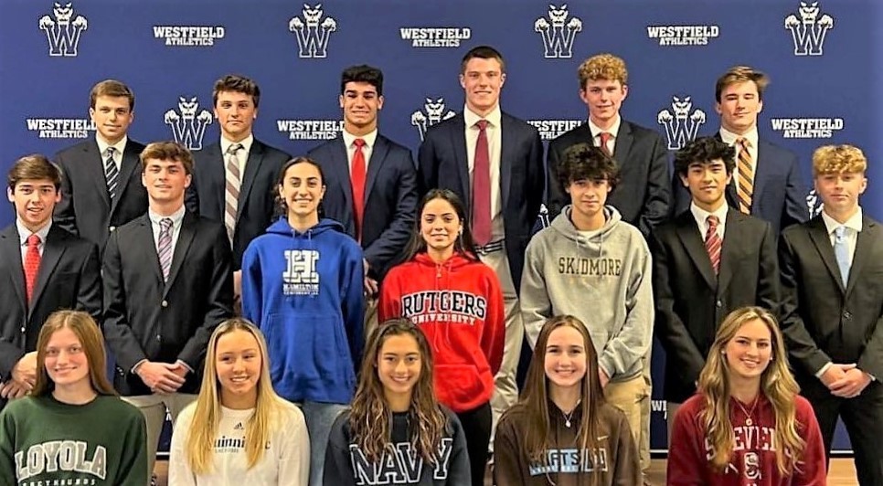 Group photo of WHS student-athletes who signed National Letters of Intent