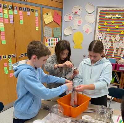3 students experiment with red worms