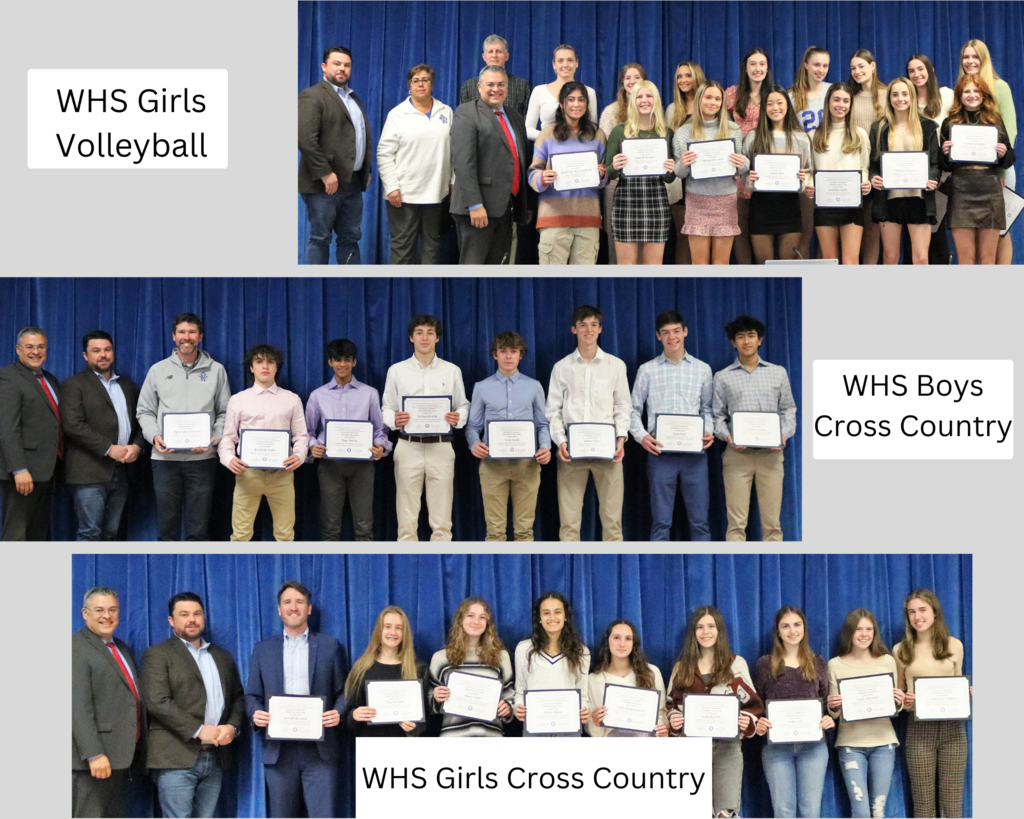 Graphic showing WHS teams with certificates at Board meeting