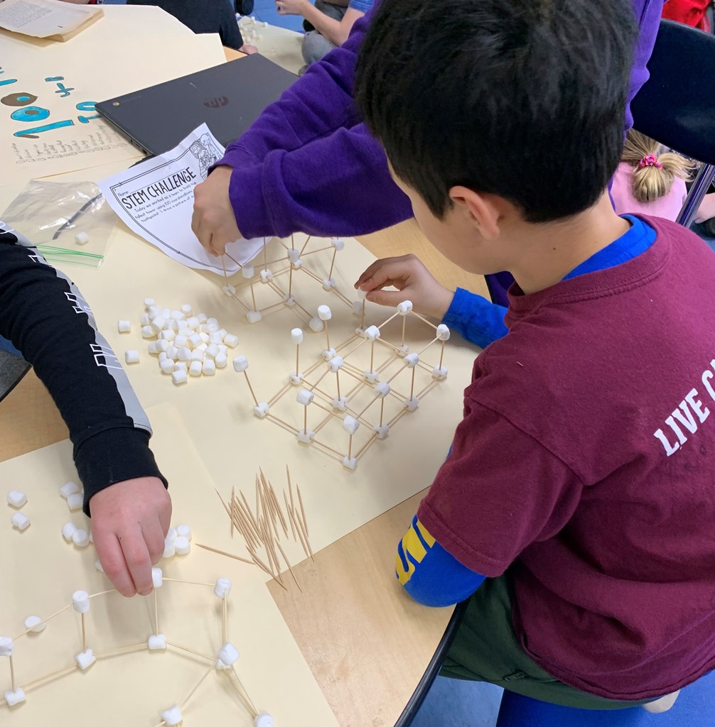 Back of student working on marshmallow and toothpick structure