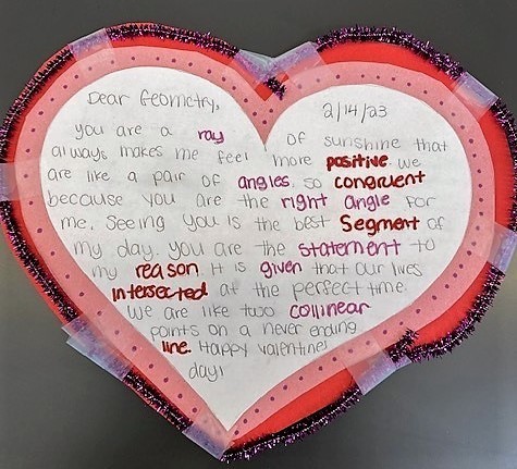 Valentine card using math vocabulary