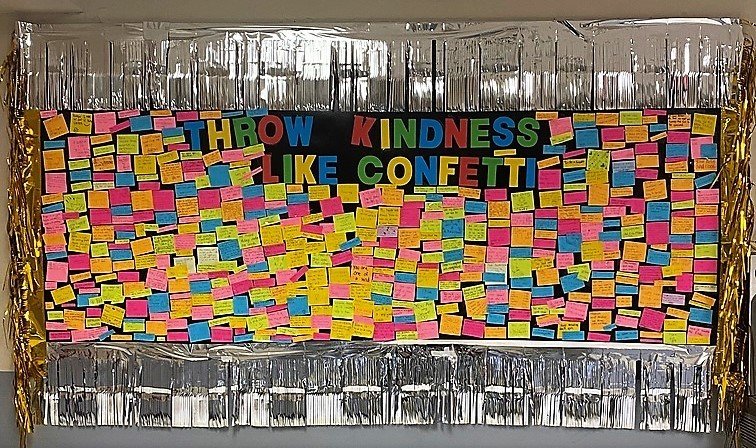 Bulletin Board that says Throw Kindness like Confetti.