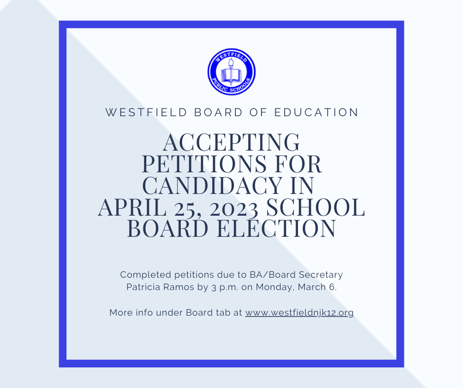 Graphic noting accepting petitions for candidacy in school board election