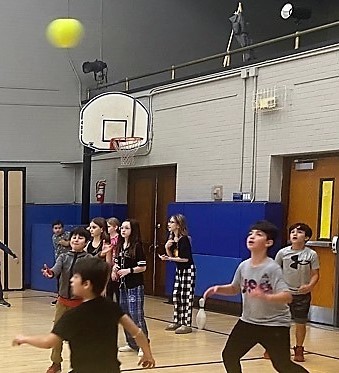 Franklin students playing with balls during PE