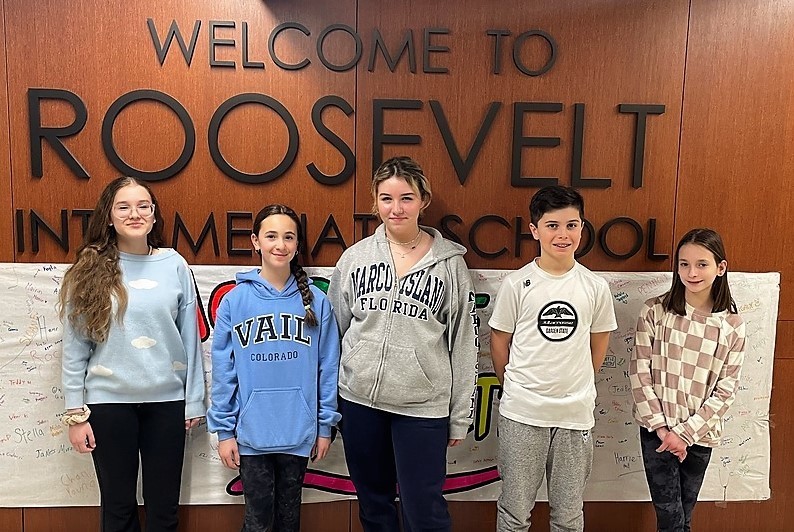 Group photo of five Roosevelt students chosen as upstanders for month of February