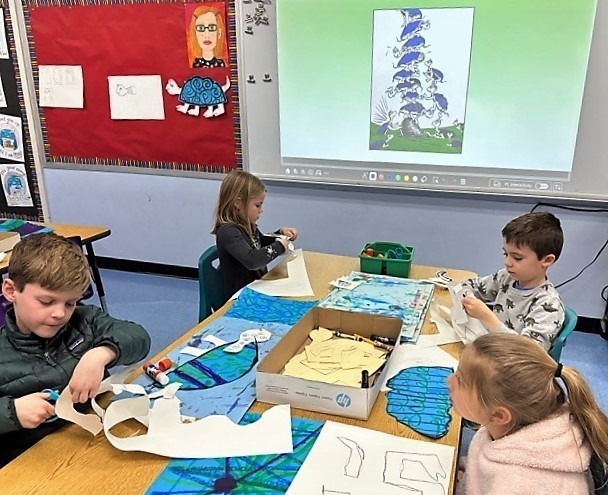 Wilson 1st graders work on turtle art project