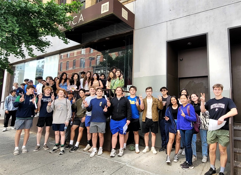 Group of WHS students in front of Museum of Chinese in America in NYC