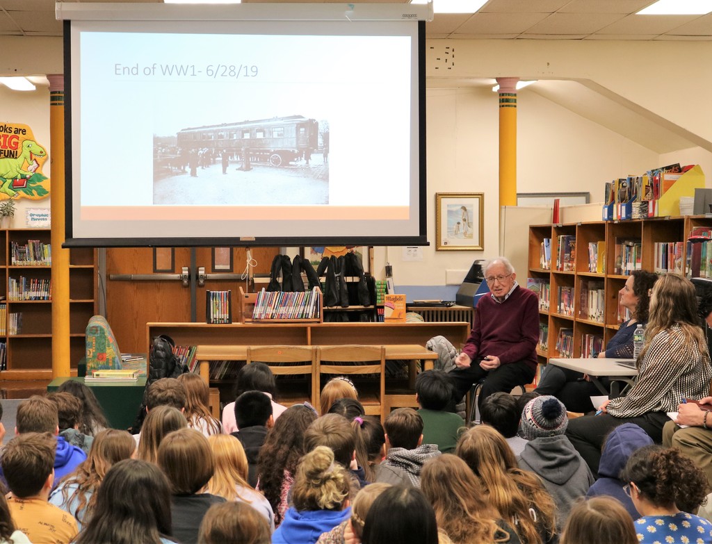 Holocast survivor Peter Fleischman speaks to McKinley 5th graders in March