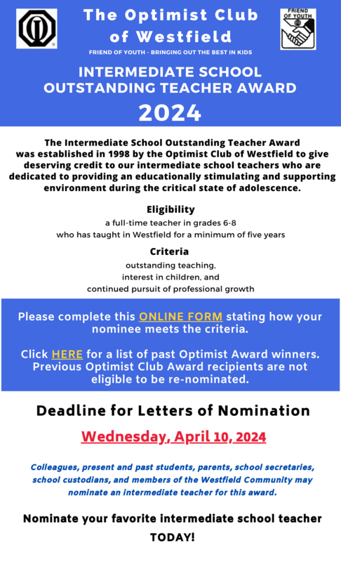 Optimist Club Award Flyer with nomination details